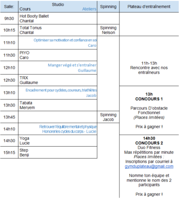 Horaire des activités des Portes Ouvertes